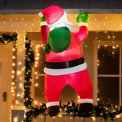Christmas 2025 Holiday Decorations 5.5 FT Tall Christmas Inflatable Hanging Santa Santa with Gift Bag Display Decorations, Bl...