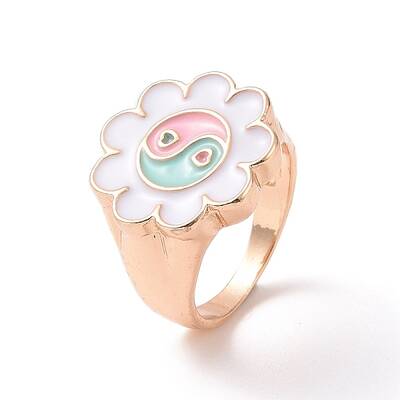 Enamel Flower with Yin Yang Finger Rings