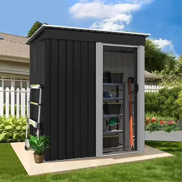 HOMBCK  5 x 3 FT Storage Shed, Small Metal Shed with Lockable Door, Sheds & Outdoor Storage, Galvanized Steel Utility Tool Sh...
