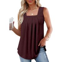 Angerella Womens Tank Tops Pleated Sleeveless Blouse Short Sleeve Tops Basic Shirts S-3XL