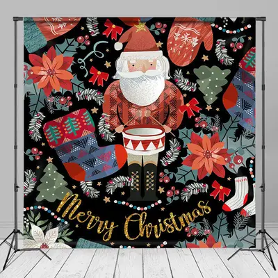 Poinsettia Santa Claus Merry Christmas Backdrop - Aperturee