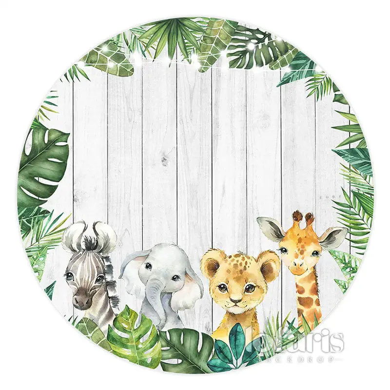 Aperturee Safari Green Jungle Wooden Circle Backdrop For Kid | Round Backdrop Stand Covers | Circle Background For Party | Ro...