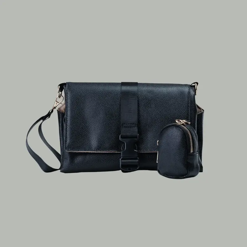 Leather Changing Bag - Everyday Changing Clutch (Black)