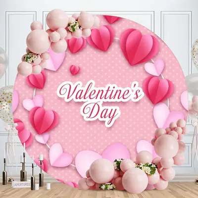 Aperturee Circle Pink Love Happy Valentines Day Backdrop