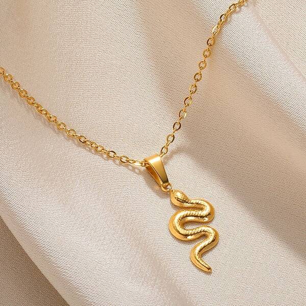 304 Stainless Steel Snake Pendant Necklaces for Women Men