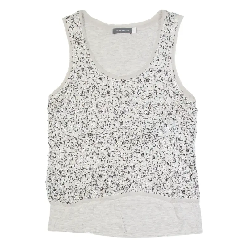 MINT VELVET Sequins Womens Top Grey Sleeveless UK 12