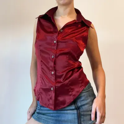 Goldie Blouse - Medium Red Polyester Blend