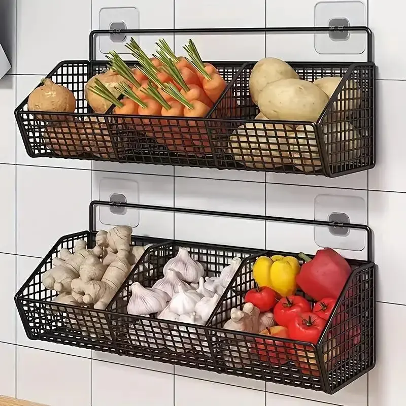 Wall Mounted Kitchen Storage Rack, 1 Count Multifunctional Kitchen Storage Basket, Durable Vegetable Storage Basket for Kitch...