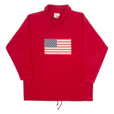 V-SPORT USA Flag Mens Fleece Red High Neck 90s Tight Knit L