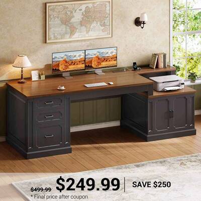 SEDETA ® 70.9 Inch Vintage Computer Desk with Printer Stand Power Outlet, Farmhouse Executive Home Office Desk, File Drawers...