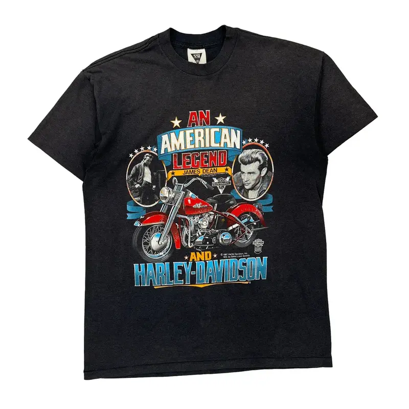 1980S James Dean Harley Davidson Ssi Graphic T-Shirt - XL Black Cotton Blend