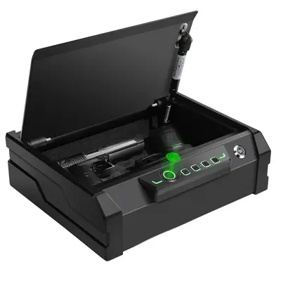 TIGERKING Biometric Safe,Quick Access Safe with Mute Mode and Auto-Open Lid Device,Sturdy Fingerprint Portable Safe for Home,...