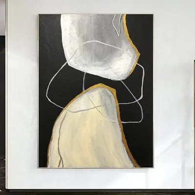Large Abstract Black Painting Oversize Beige On Canvas Gray Wall Art | SPIRITS CHASE