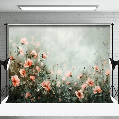 Pink Flower Leaves Oil Painting Fine Art Backdrop