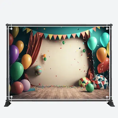 Colorful Confetti Balloons 1st Birthday Backdrop - Aperturee