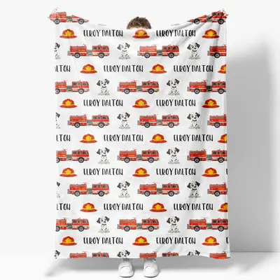 Aperturee Repeated Cute Dalmatian Red Fire Truck Baby Blanket, 30x40in(76x102cm), 26 USD, baby blankets, YZBD8O80-S