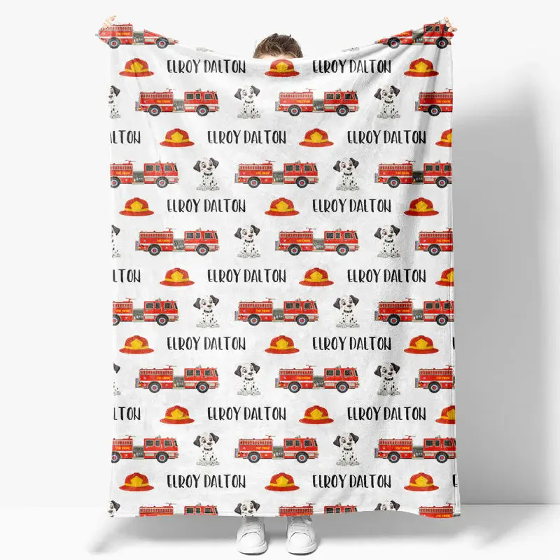 Aperturee Repeated Cute Dalmatian Red Fire Truck Baby Blanket, 30x40in(76x102cm), 26 USD, baby blankets, YZBD8O80-S