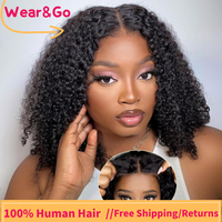 Wear and Go Glueless Bob Wigs for Black Women Short Kinky Curly Glueless Bob Wig Human Hair Invisible SKINLIKE Real HD Transp...