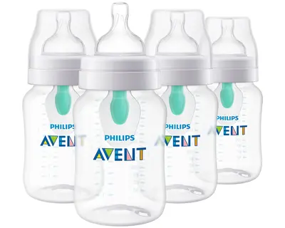 Philips Avent Anti-Colic Baby Bottle with AirFree Vent, 9oz, 4pk, Clear