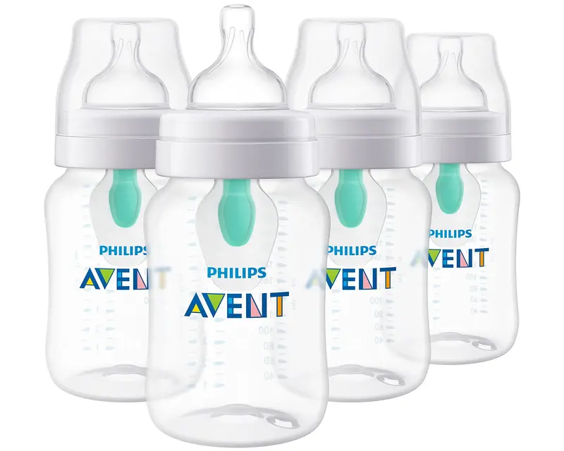 Philips Avent Anti-Colic Baby Bottle with AirFree Vent, 9oz, 4pk, Clear