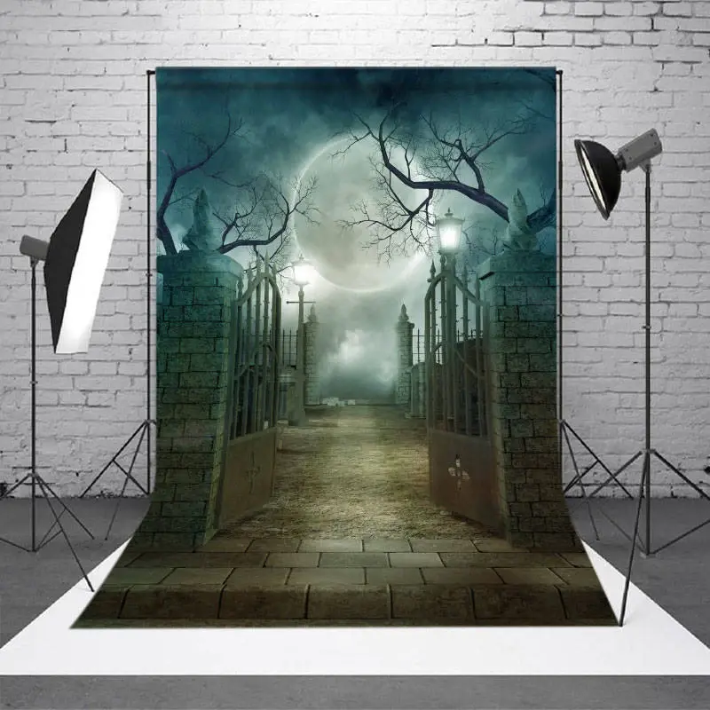 Misty Creepy Forest Full Moon Halloween Backdrop - Aperturee