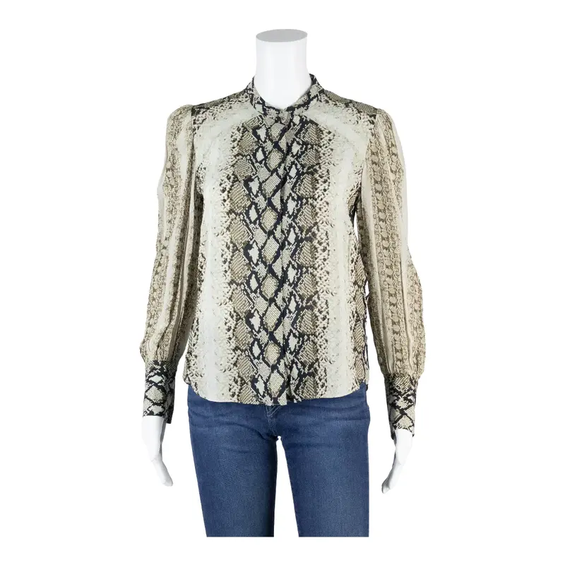 JOIE Snake print Blouse Brown Viscose Long Sleeve Womens XXS