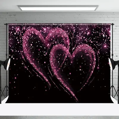 Glitter Pink Hearts Black Valentines Day Backdrop - Aperturee