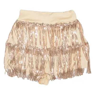 Sequins And Tassels Womens Casual Shorts Beige Slim S W22