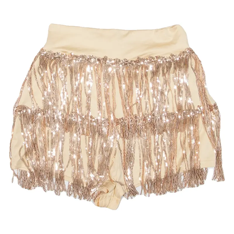 Sequins And Tassels Womens Casual Shorts Beige Slim S W22