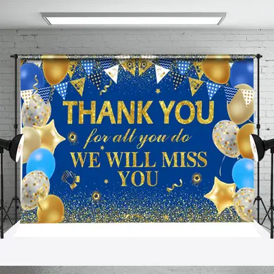 Miss You Golden Blue Balloon Flag Thank You Backdrop - Aperturee
