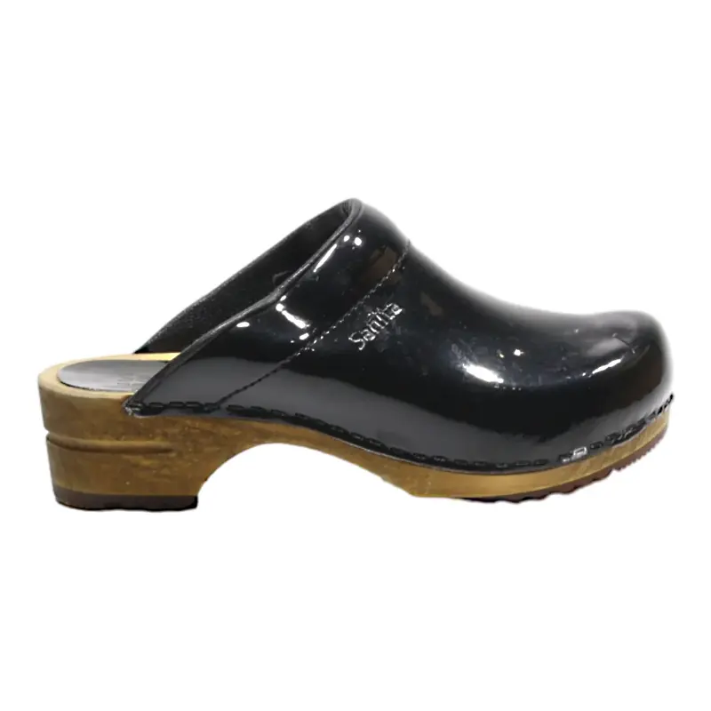SANITA Clog Shoes Black Leather Womens UK 4