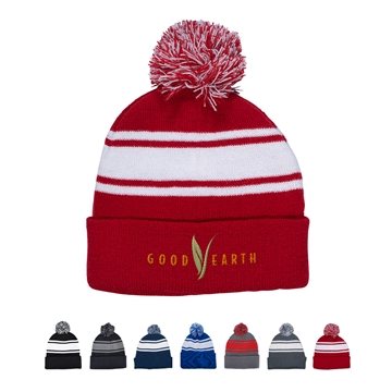 48 Customized Knit Beanie With Pom Pom - Acrylic Rib