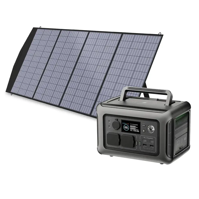 ALLPOWERS R600 Solar Generator 600W Portable Power Station 299Wh with Solar Panels R600-Black + SP033 200W Solar Panel