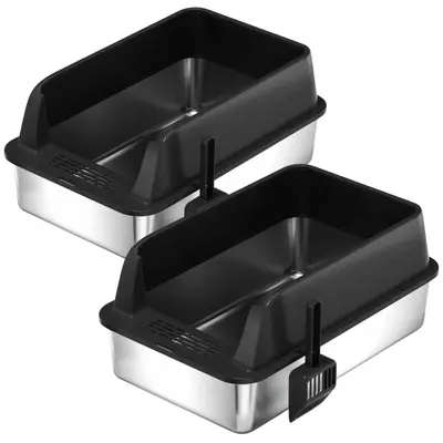 Scirove XL 20L Cat Litter Box Stainless Steel with Lid,  Never Absorbs Odors, High Wall Sides, Non-Sticky, Anti-Leakage, Easy...