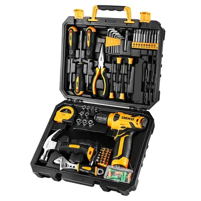 DEKO 126 Piece Power Tool Combo Kits with 8V Cordless Drill, 10MM 3/8'' Keyless Chuck, Rechargeable Lightweight Drill with LE...