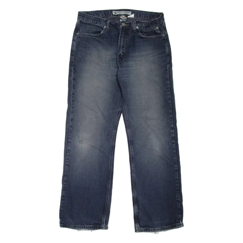 HARLEY DAVIDSON Mens Jeans Blue Relaxed Straight Stone Wash W35 L32