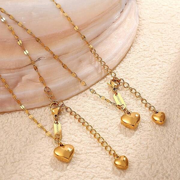 304 Stainless Steel Double Heart Pendant Necklaces for Women