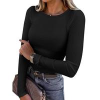 ANRABESS Women Long Sleeve Crewneck Rib Knit Slim Fit Shirts Basic Tee Tops 2025 Casual T-Shirt Going Out Workout Outfits Wom...