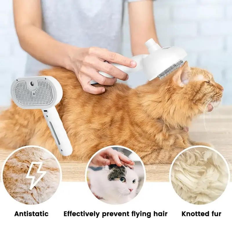 【A11】One-Touch Pet Hair Remover Brush – Shedding Comb with Spray, Gentle Massage & Deep Cleaning for Furry Friends-cmpw