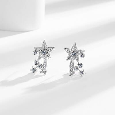 Brass Micro Pave Clear Cubic Zirconia Star Stud Earrings
