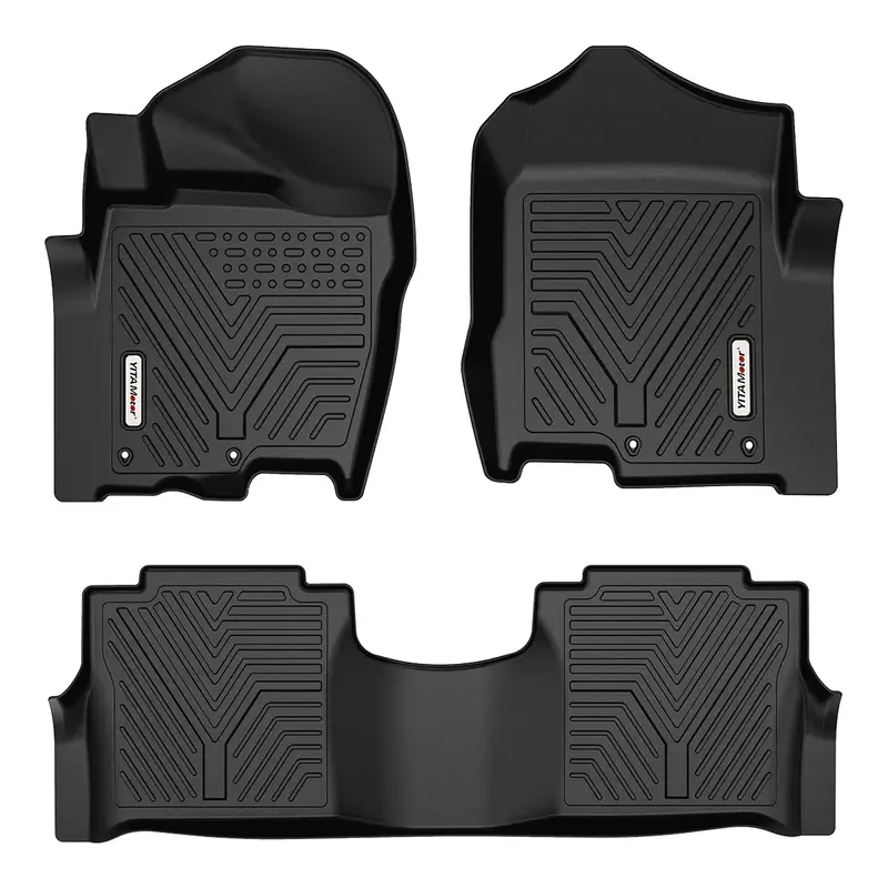 All-Weather Custom Fit Floor Mats for 2017-2021 Nissan Titan & Titan XD Crew Cab (with 1st Row Bucket Seat), 1st & 2nd Row Fl...