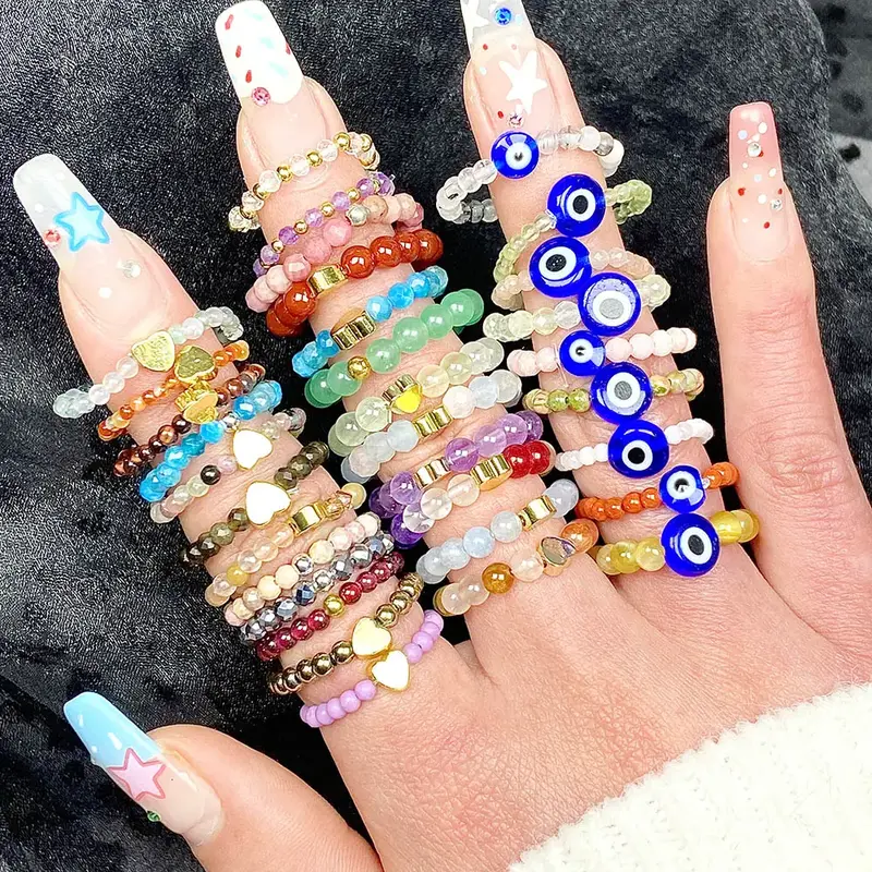 Mini Crystal Bead Ring Couple Engagement Wedding Anniversary Jewelry Birthday Gemstone Rings lapis lazuli