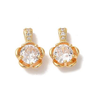 Brass Micro Pave Clear Cubic Zirconia Charms
