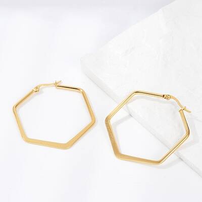 201 Stainless Steel Angular Hoop Earrings