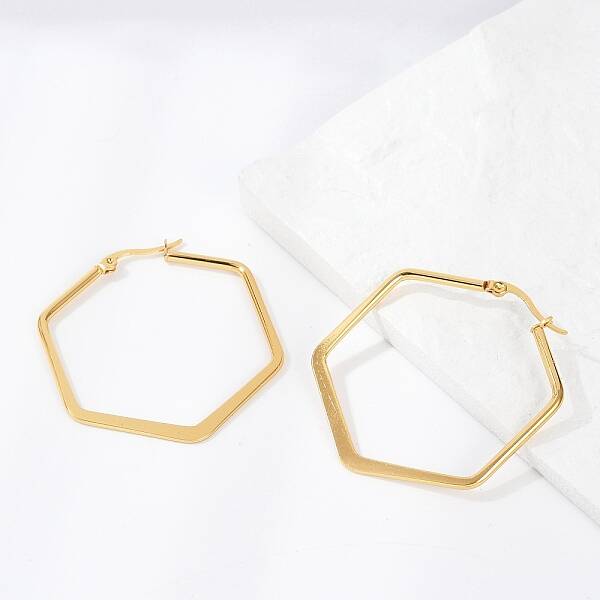 201 Stainless Steel Angular Hoop Earrings
