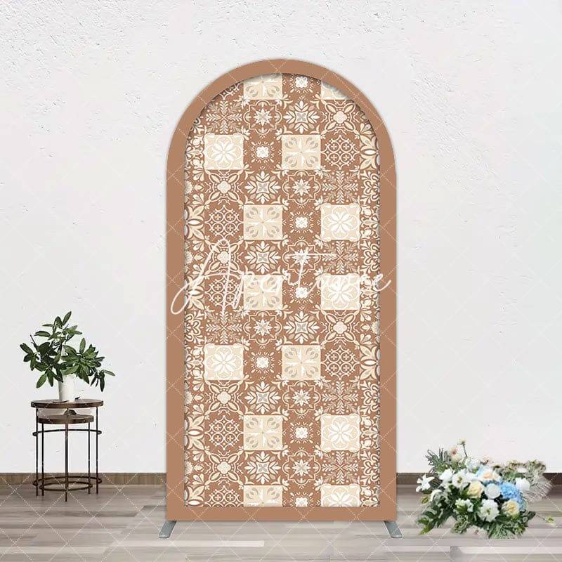 Aperturee Vintage Brown Plaid Floral Pattern Arch Backdrop, 1.6X4FT(0.5X1.2M), 38.18 USD, arch backdrop kit, GDDM0Y12-A