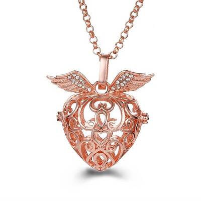 Rose Gold Angel Wing Alloy Cage Pendant Necklaces