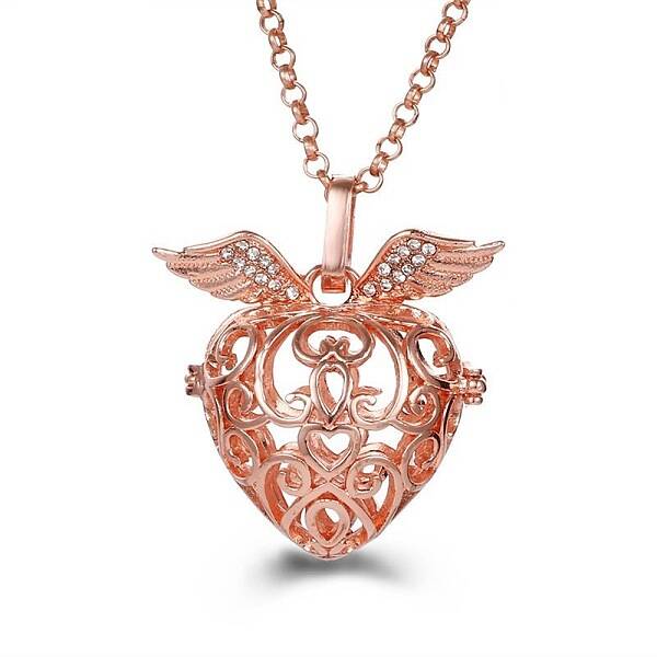 Rose Gold Angel Wing Alloy Cage Pendant Necklaces