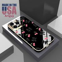 Phone case for iPhone 16 Pro Max 15 Plus 14 13 12 11 XR XS Elegant Ribbon Cherry Full Body Protection Shockproof Soft Silicon...
