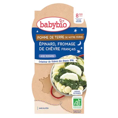 Babybio Dinner Bowls 8 months and + Potatoes Spinach Organic Goat's Cheese 2X200G